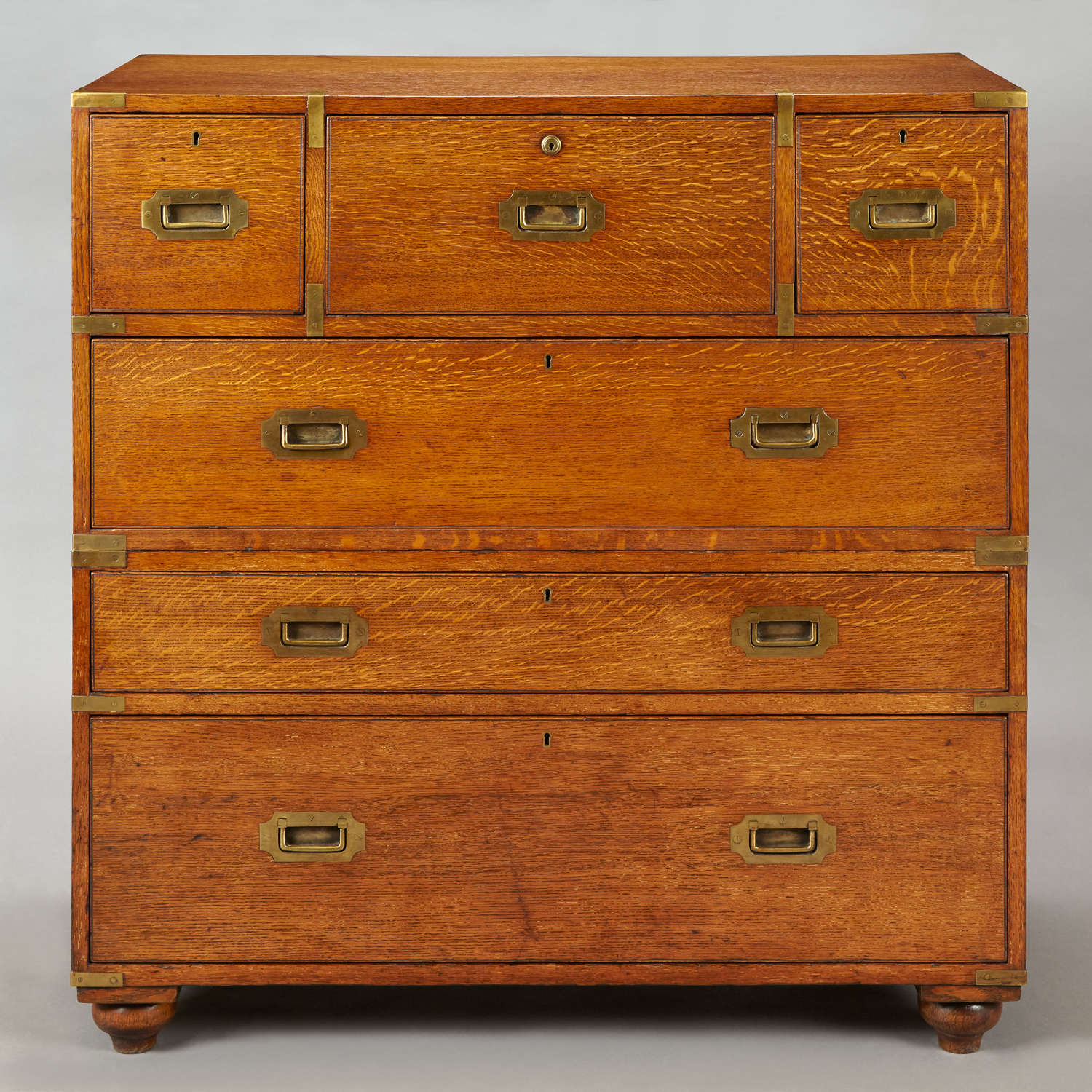 19th Century brass bound oak military/ campaign chest with secretaire
