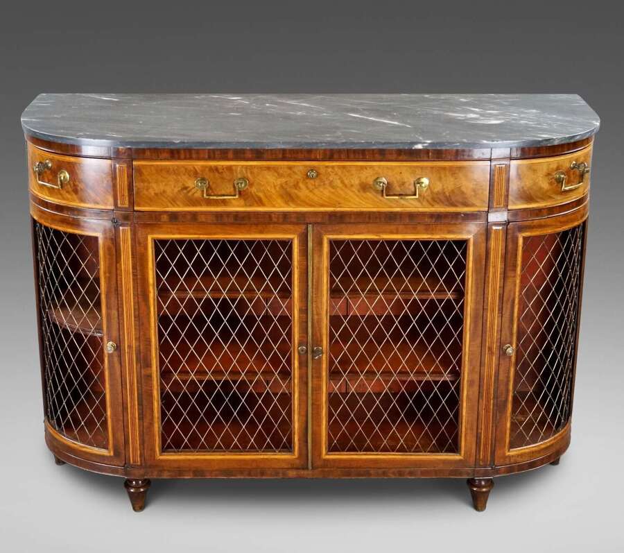 Later George III period four door bow-ended side cabinet.