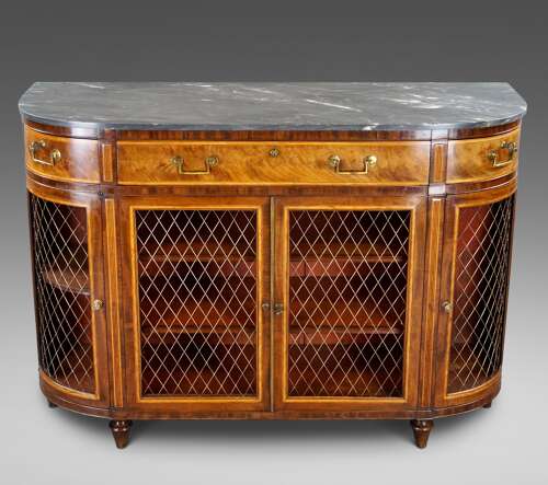 Later George III period four door bow-ended side cabinet.