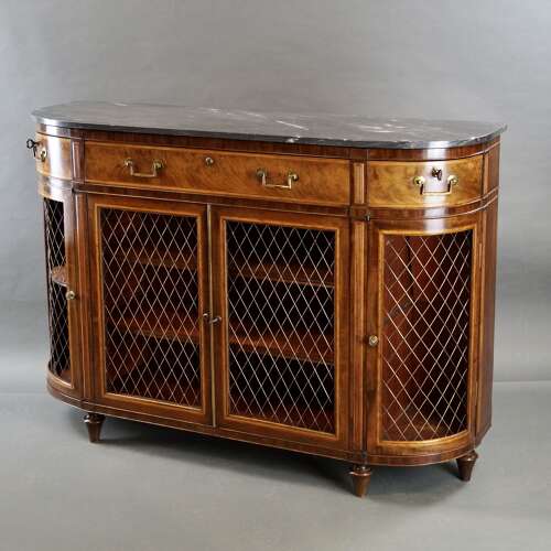 Later George III period four door bow-ended side cabinet.