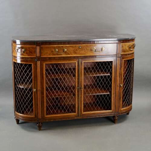 Later George III period four door bow-ended side cabinet.