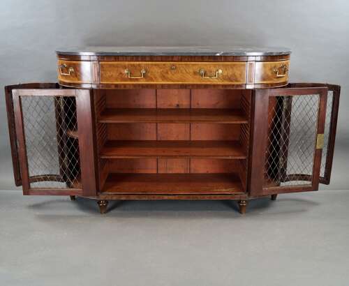 Later George III period four door bow-ended side cabinet.