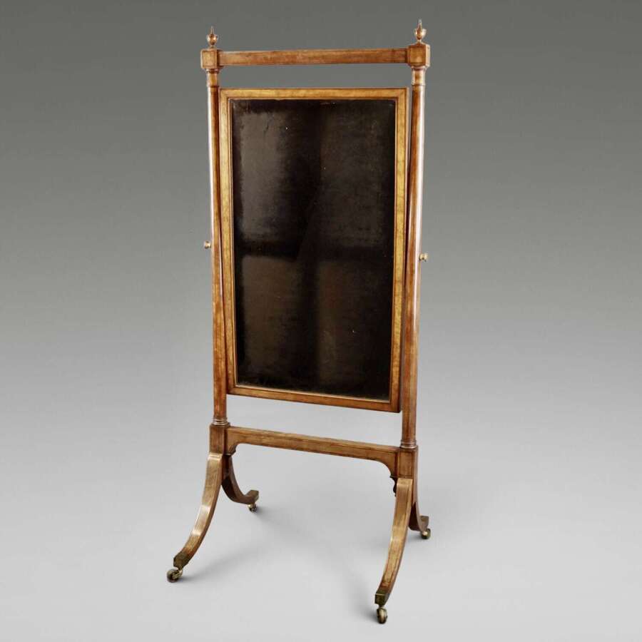 A Sheraton period satinwood & inlaid Cheval mirror