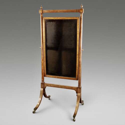 A Sheraton period satinwood & inlaid Cheval mirror