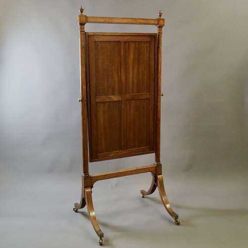 A Sheraton period satinwood & inlaid Cheval mirror