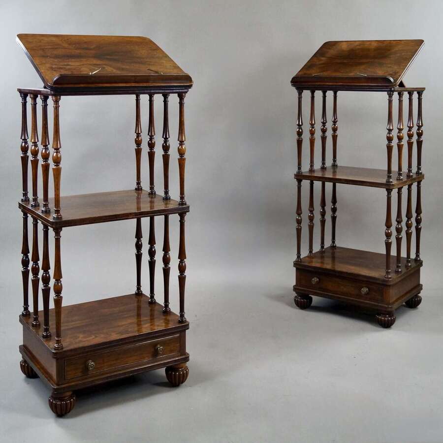 A rare pair of rosewood whatnots attributable to Gillows.